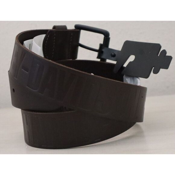 Harley-Davidson BMM042 Men's Sz M (34/36) Dark Brown Genuine Leather Logo Belt - Picture 1 of 16